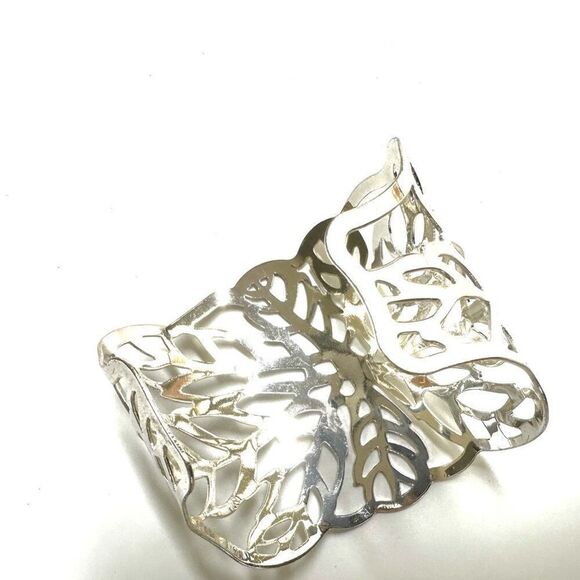 SILVER TONE  EXTRA WIDE FILIGREE CUT OUT  CUFF BRACELET - Picture 6 of 7